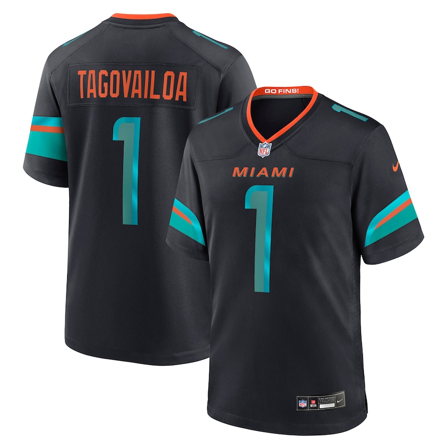 Men Miami Dolphins #1 Tua Tagovailoa Nike 2025 Blue Limited Nike NFL Jersey 002